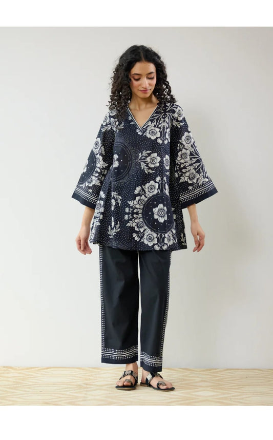 The Sage Medallion Print Co-ord Set - Indigo